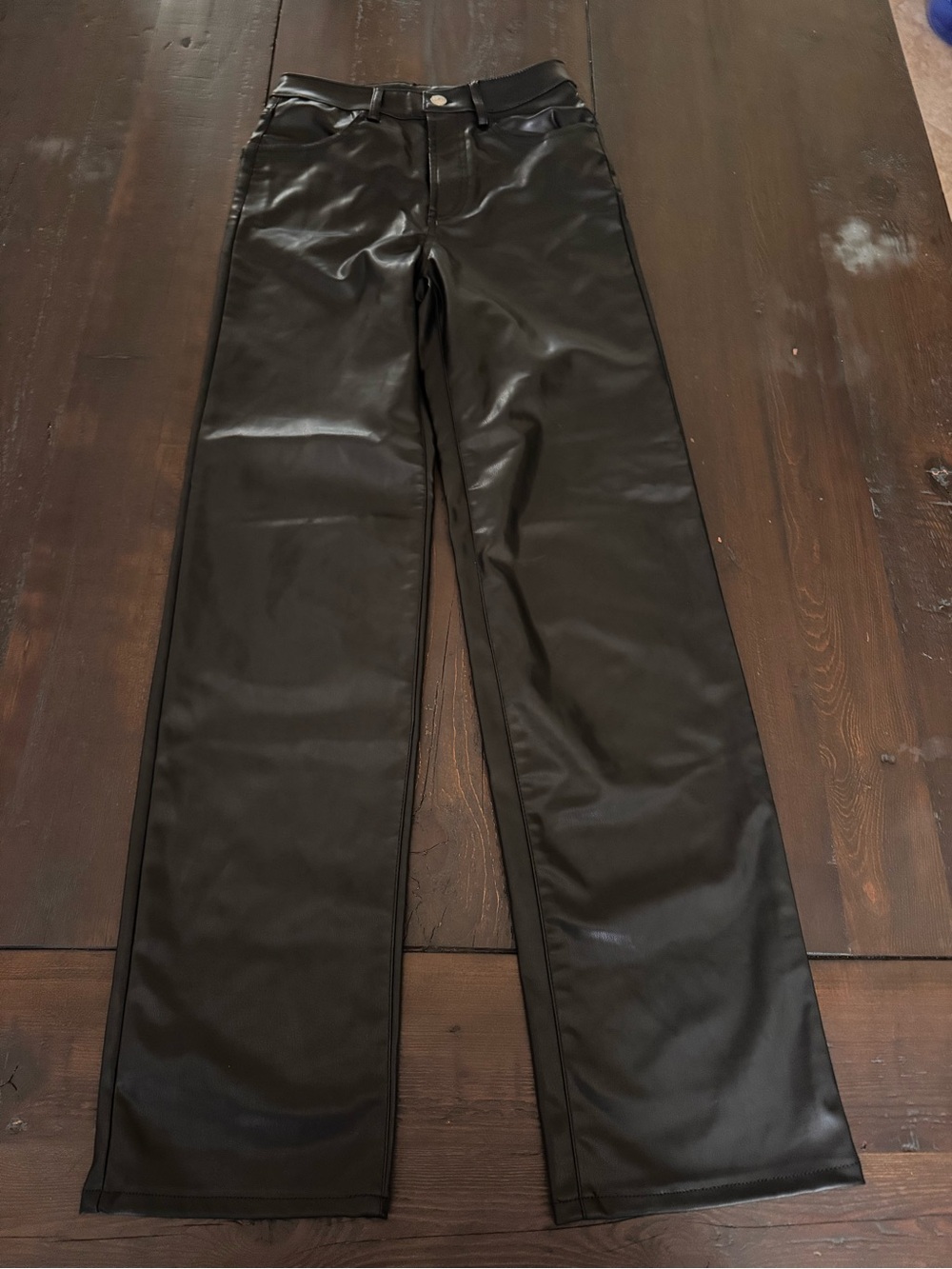H&M Black Faux Leather Wide-Leg Pants